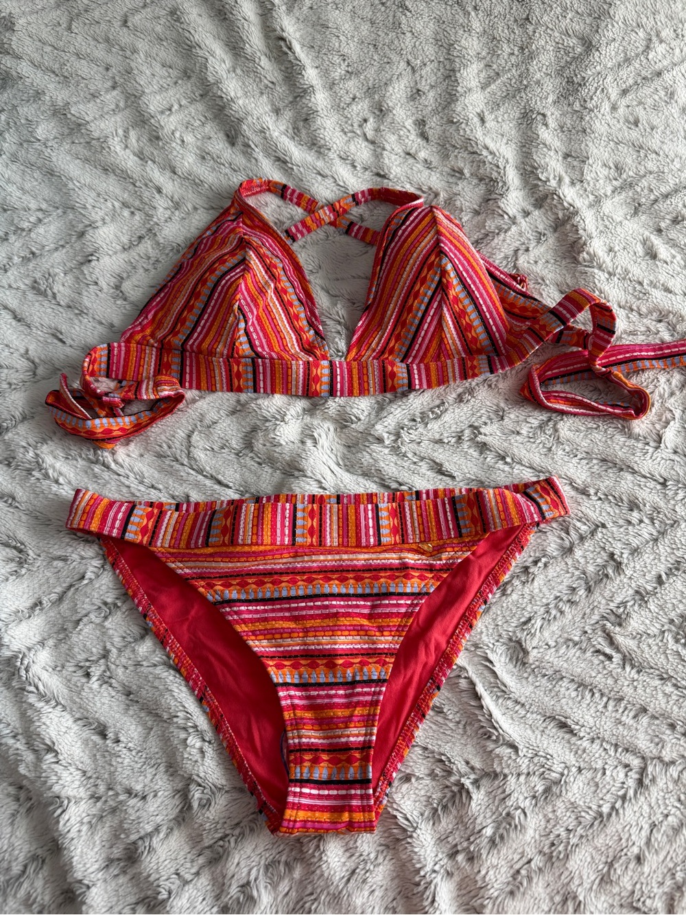 Striped Pink & Orange Women's Bikini Set - Triangle Top & Low-Rise Bottom